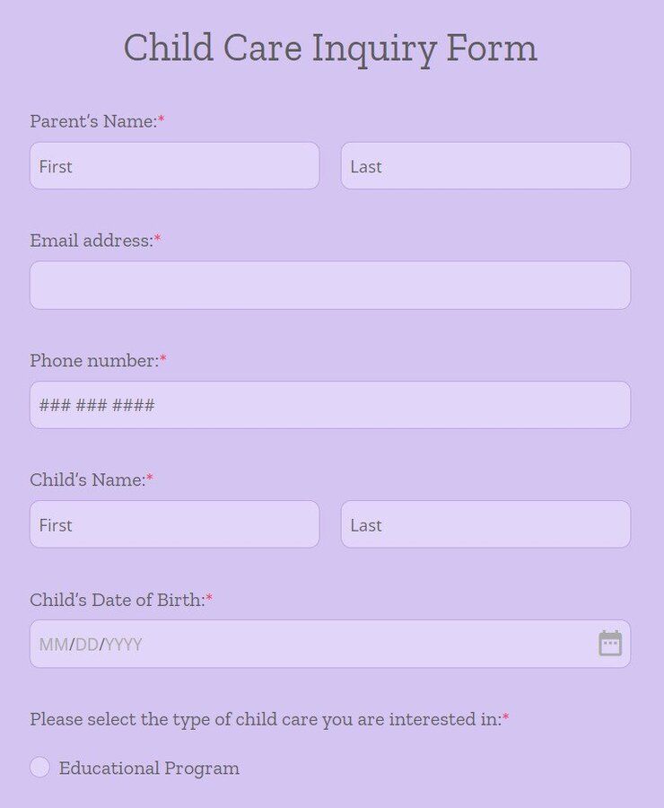 child care inquiry form