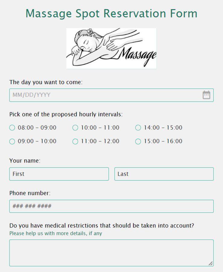 massage spot reservation form