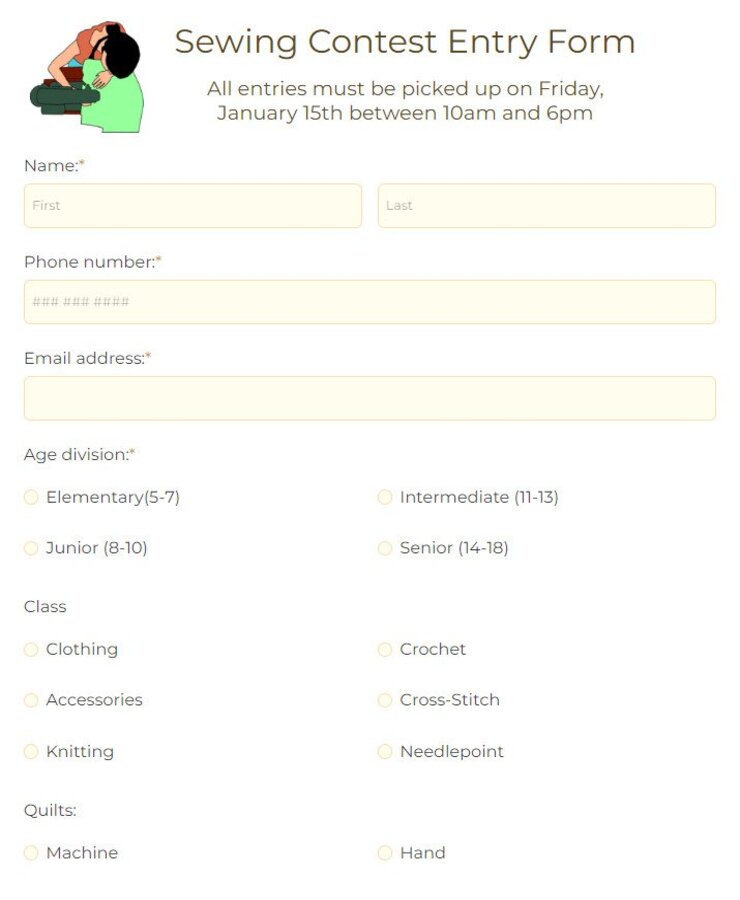 sewing contest entry form