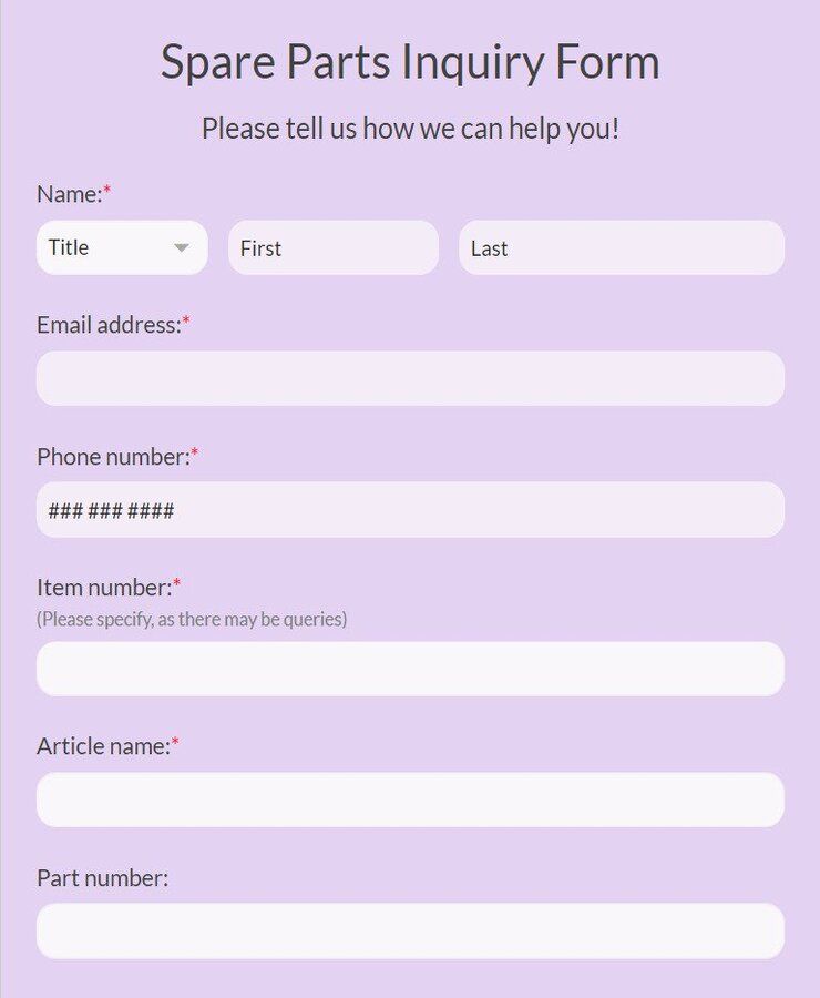 spare parts inquiry form