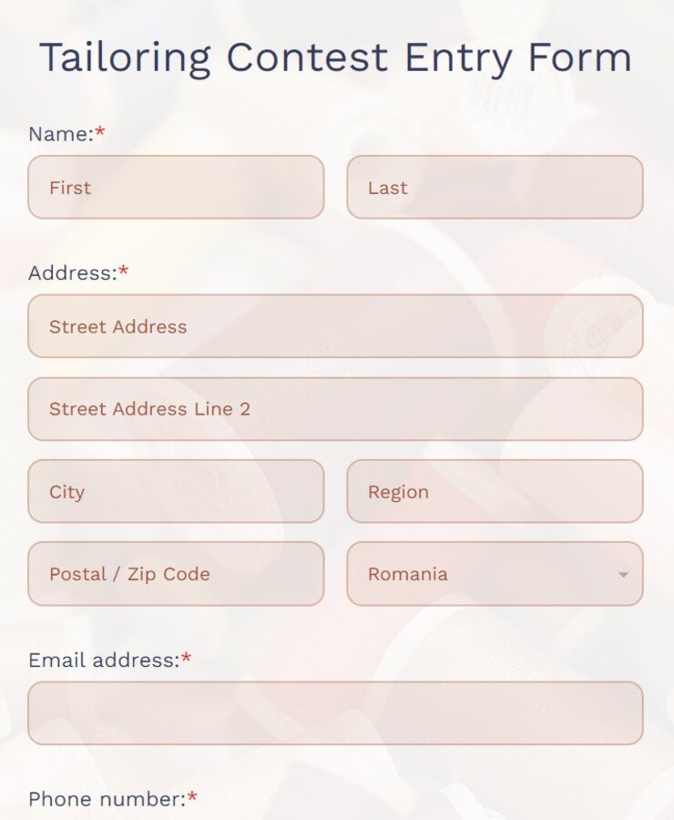 tailoring contest entry form