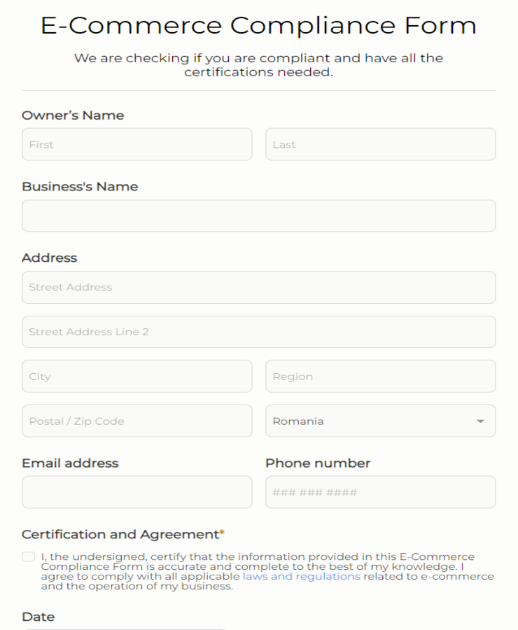 e commerce compliance form