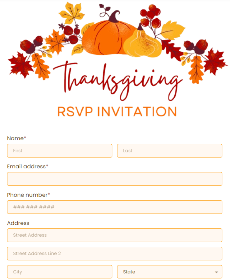 RSVP Thanksgiving Invitation Form