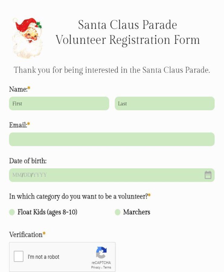 santa claus parade volunteer registration form