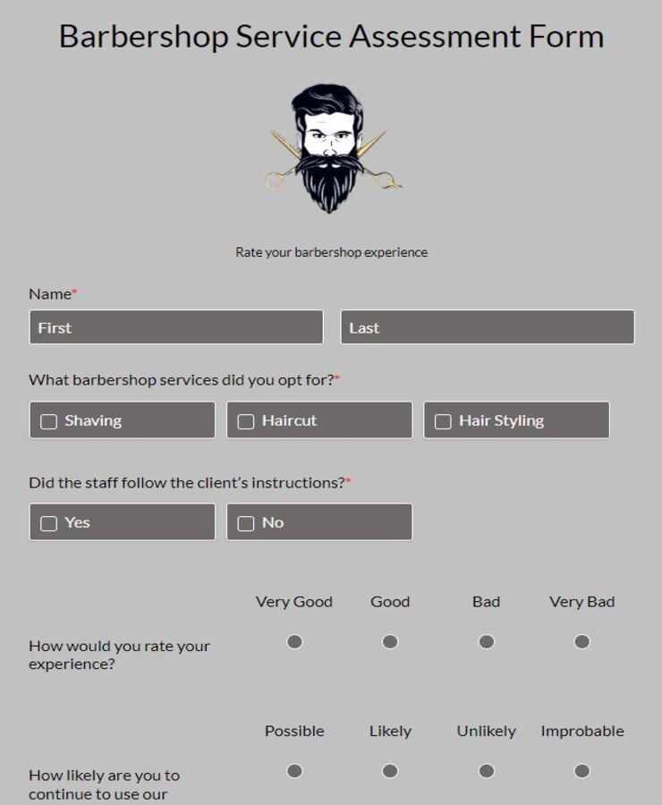 barbershop service assessment form