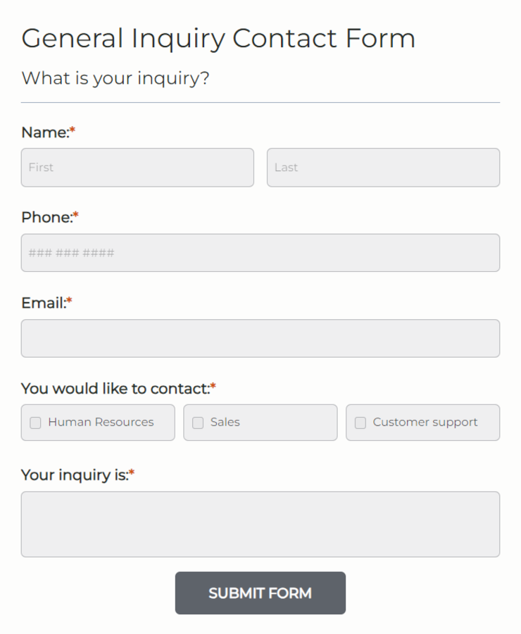 General Inquiry Contact Form Template