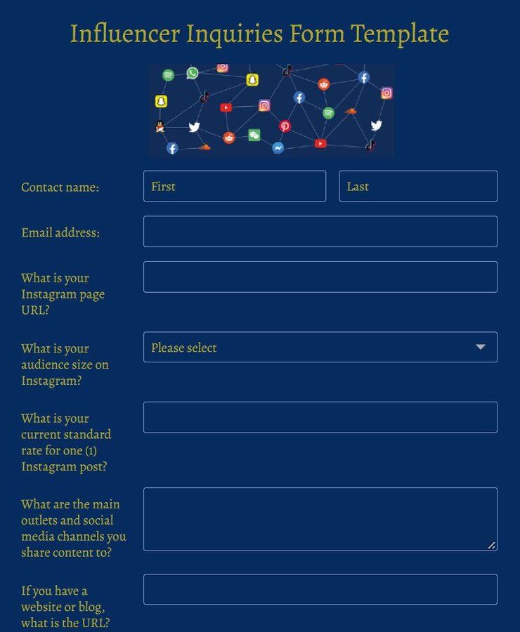 influencer inquires form template