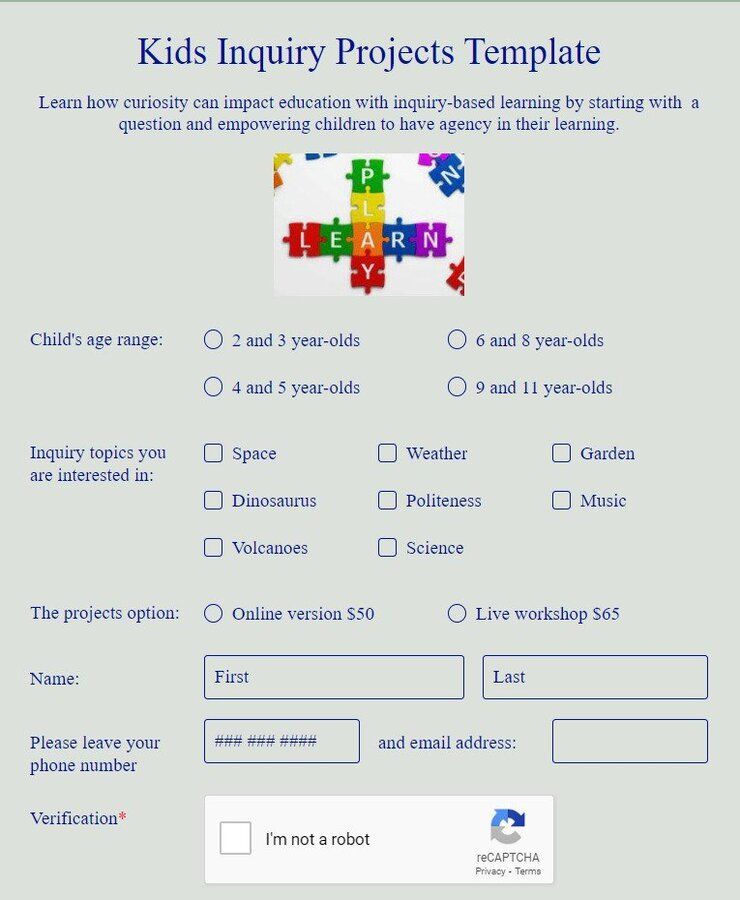 kids inquiry projects template