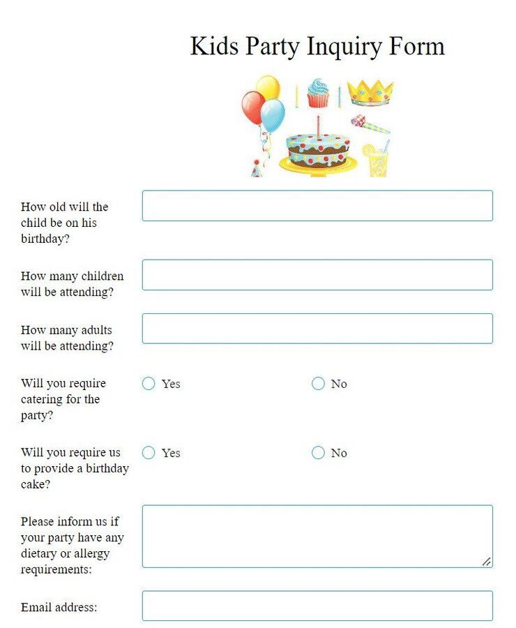 kids party inquiry form