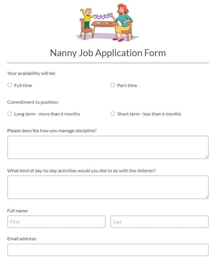 nanny job application form