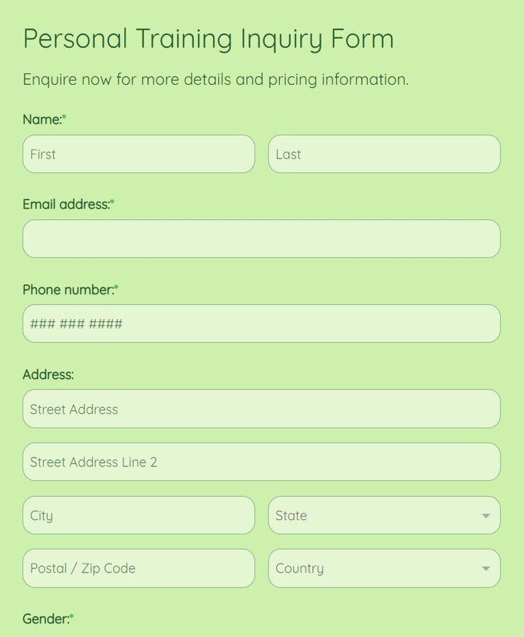 personal training inquiry form