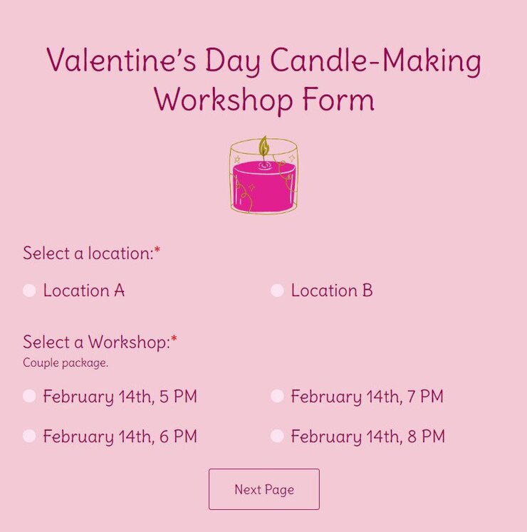 valentine's day candle making workshop form
