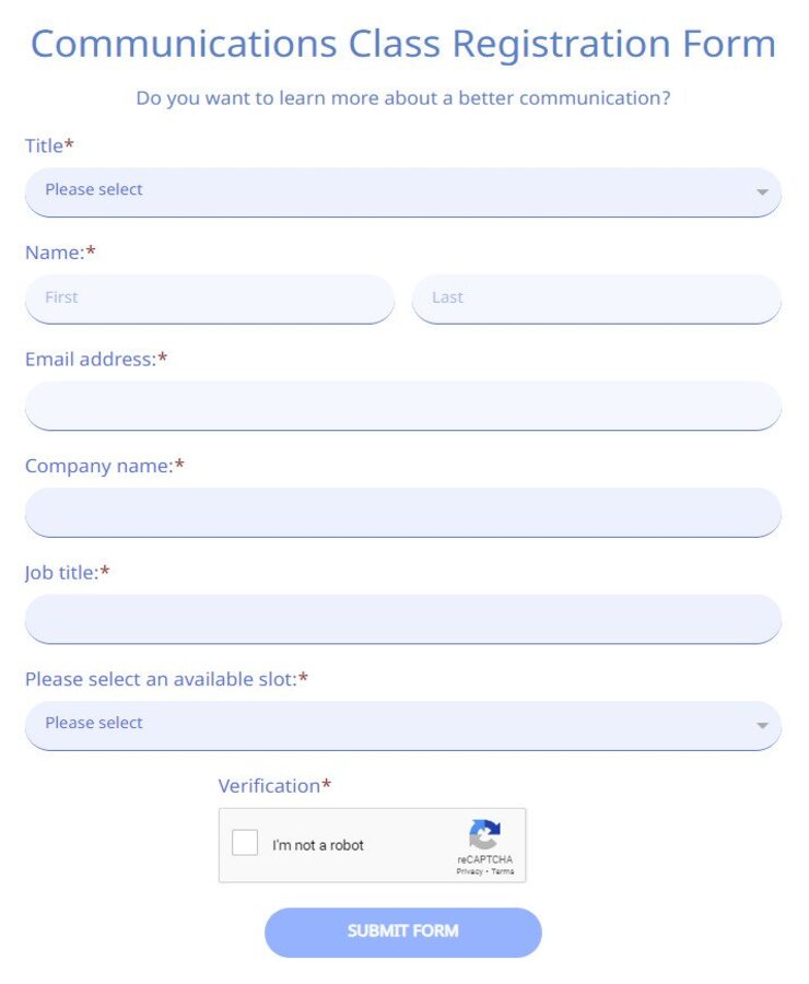communication class registration form