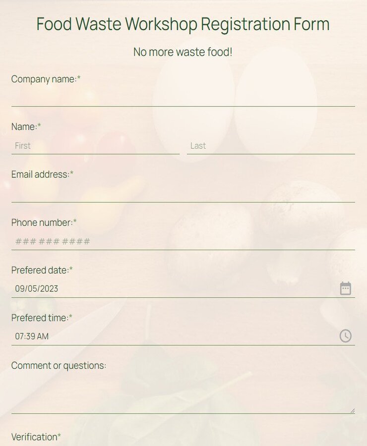 food waste workshop registration form