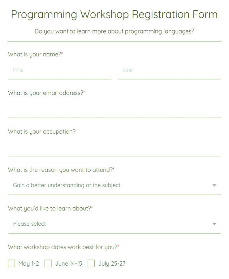 programming workshop registration form
