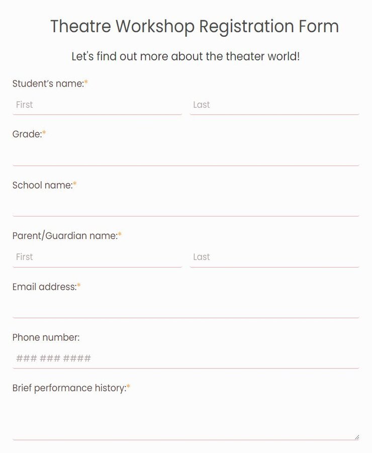 theatre workshop registration form