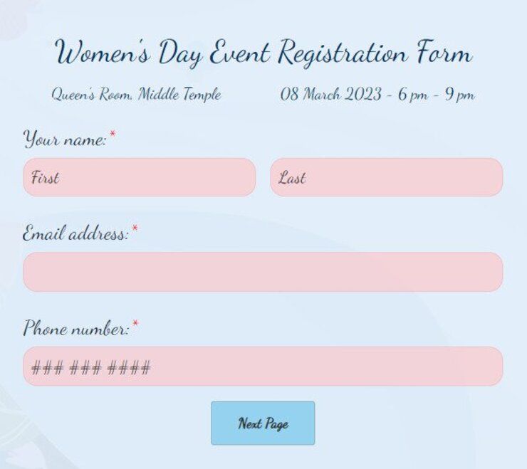 women's day event registration form