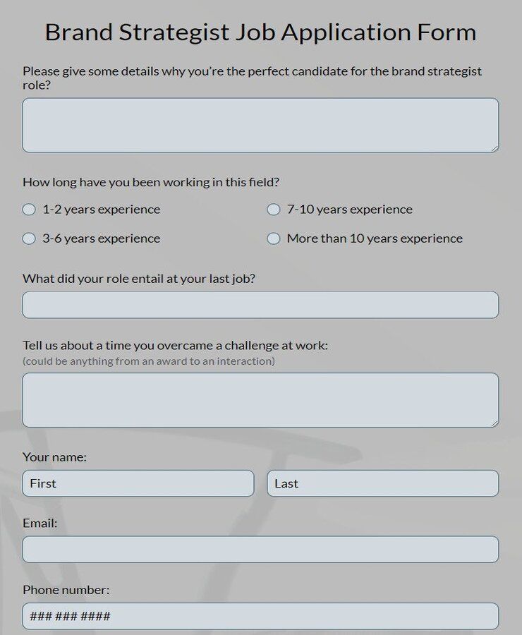 brand strategist job application form