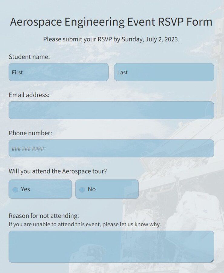 aerospace engineering event rsvp form