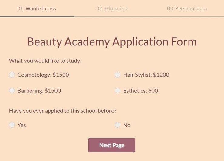 beauty academy application form