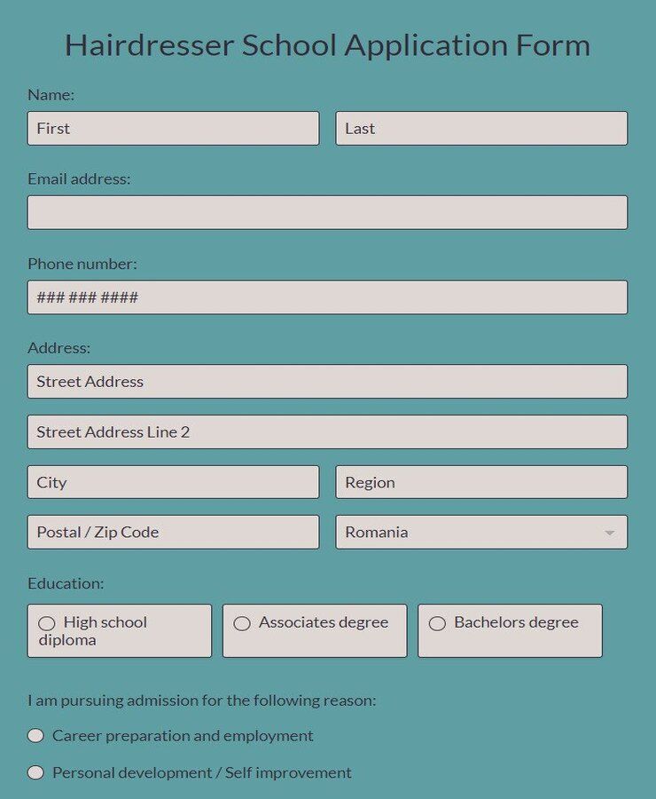 hairdresser school application form