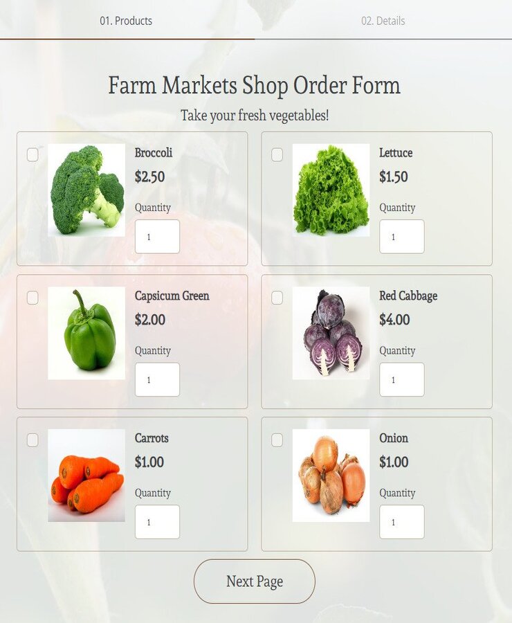 farm markets shop order form
