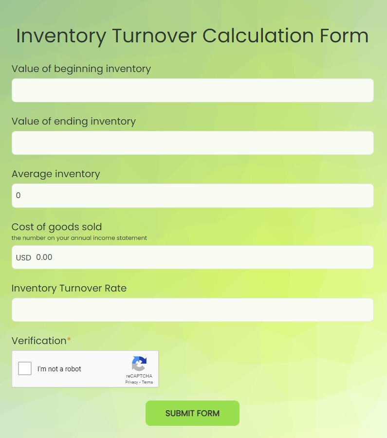 inventory turnover calculation form