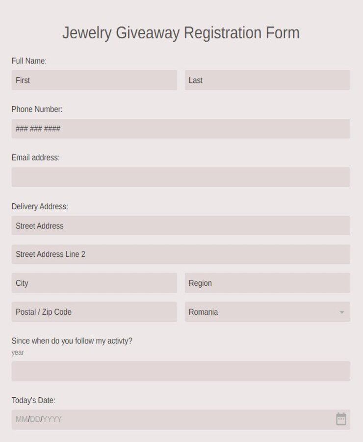 jewelry giveaway registration form