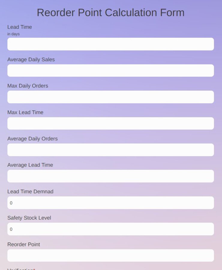 reorder point calculation form