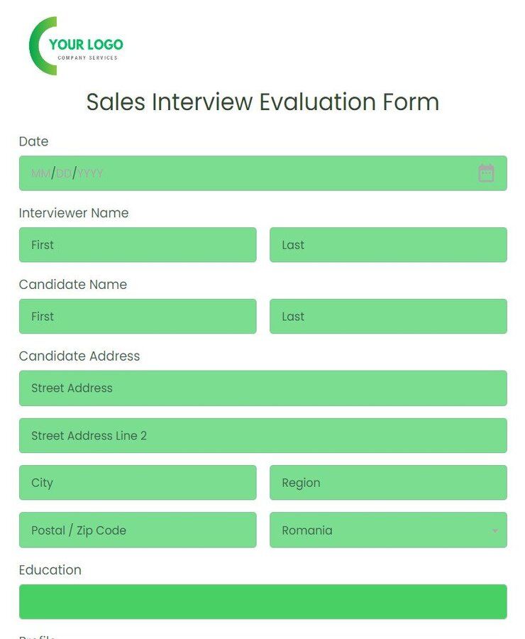 sales interview evaluation form