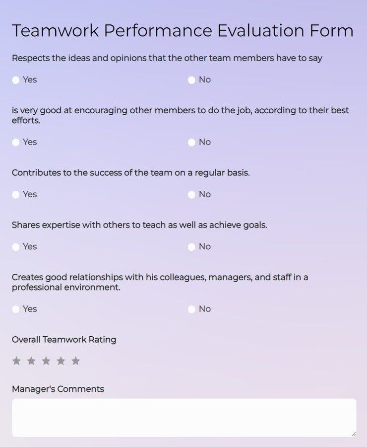 teamwork performance evaluation form