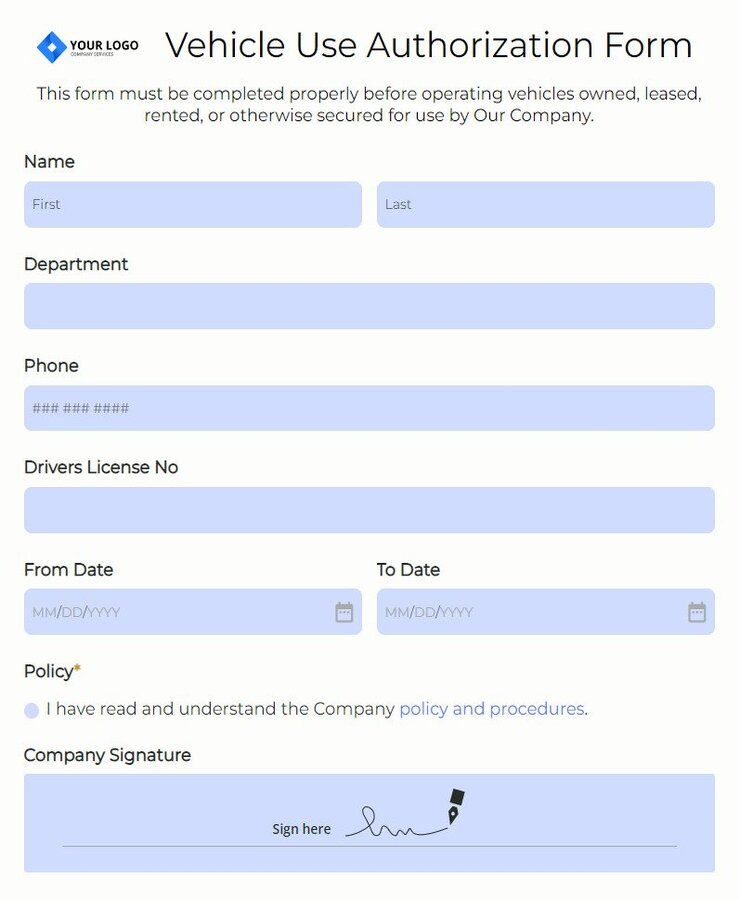 vehicle use authorization form
