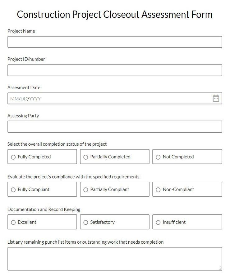 construction project closeout assessment form
