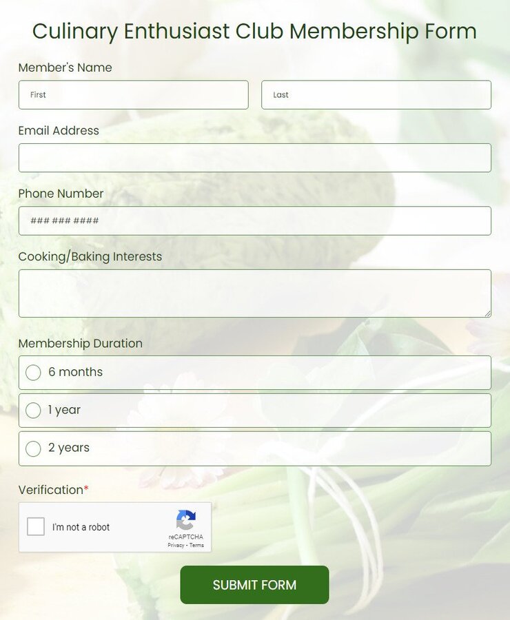 culinary enthusiast club membership form