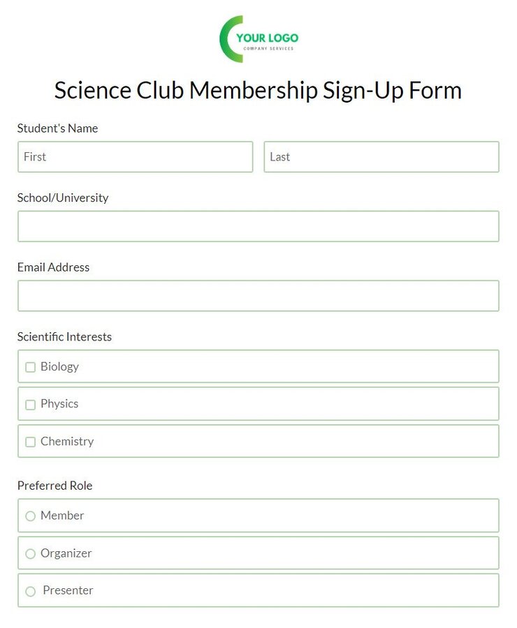 science club membership sign up form