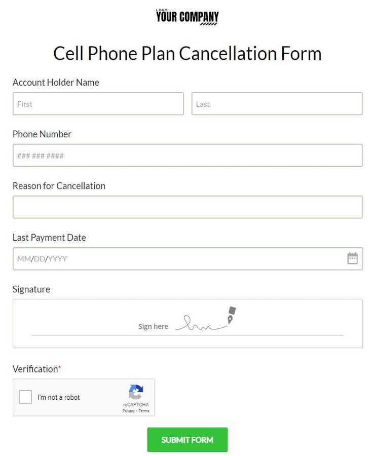 cell phone plan cancellation form