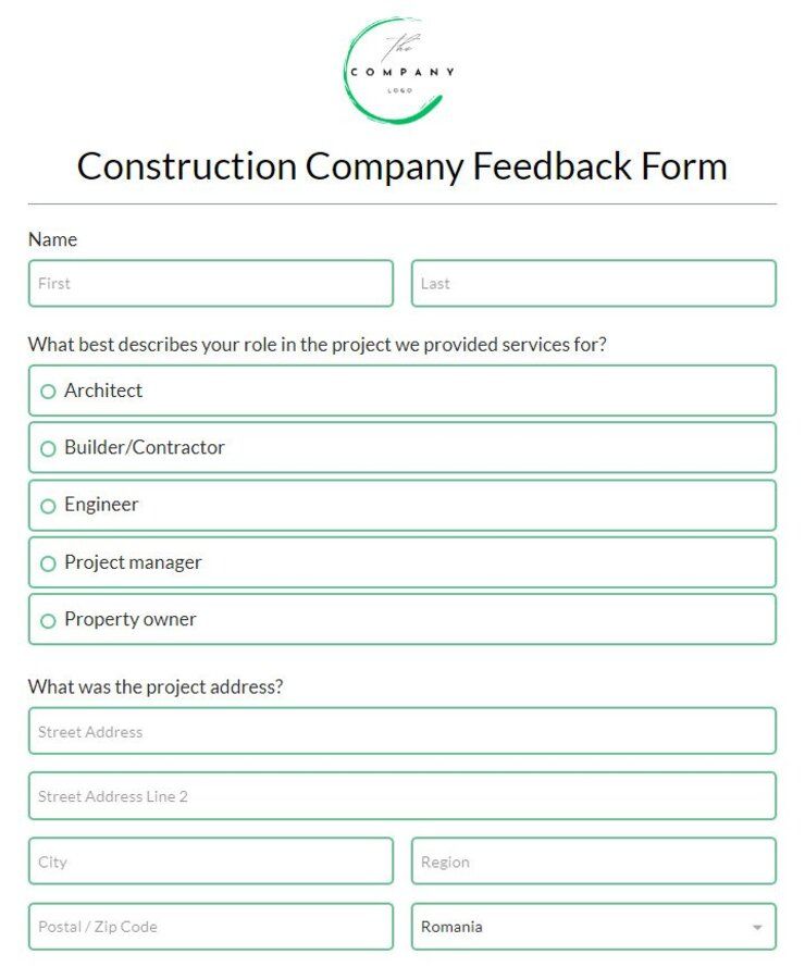 construction company feedback form