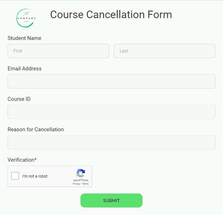 course cancellation form