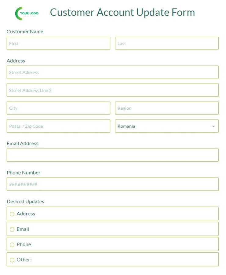 customer account update form