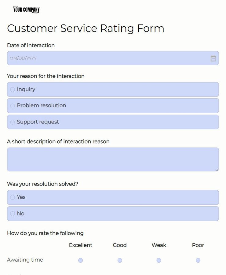 customer service rating form