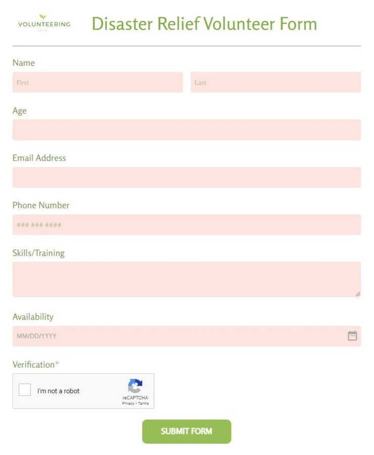 disaster relief volunteer form