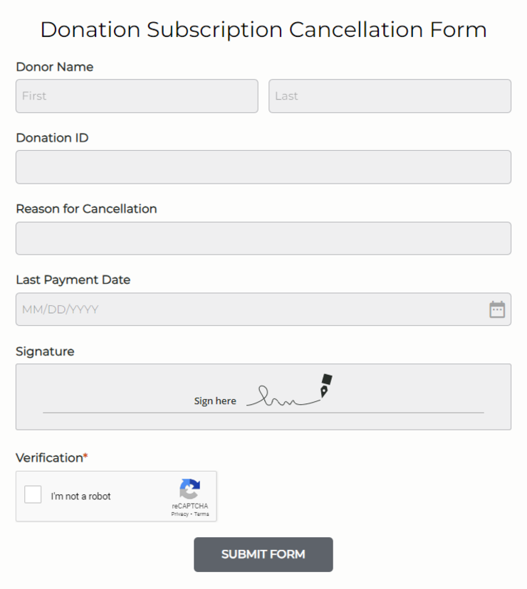 donation subscription cancellation form