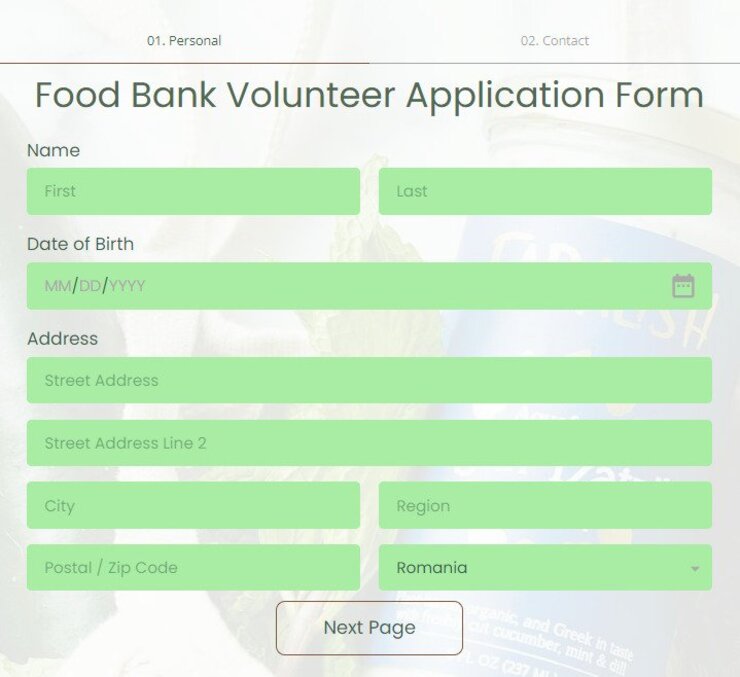 food bank volunteer application form