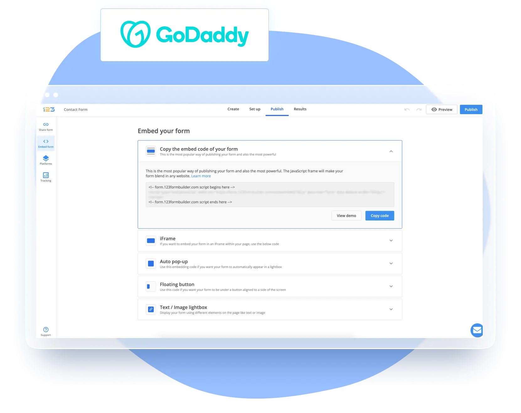 Image showing 123FormBuilder platform integration with GoDaddy