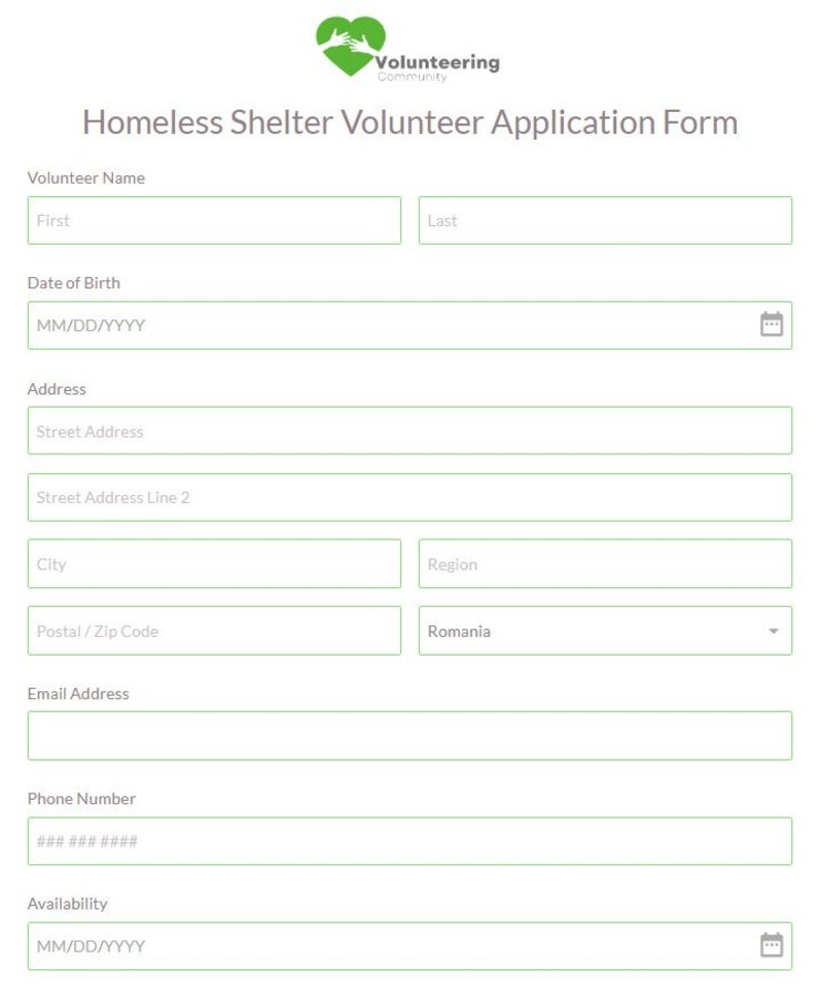 homeless shelter volunteer application form