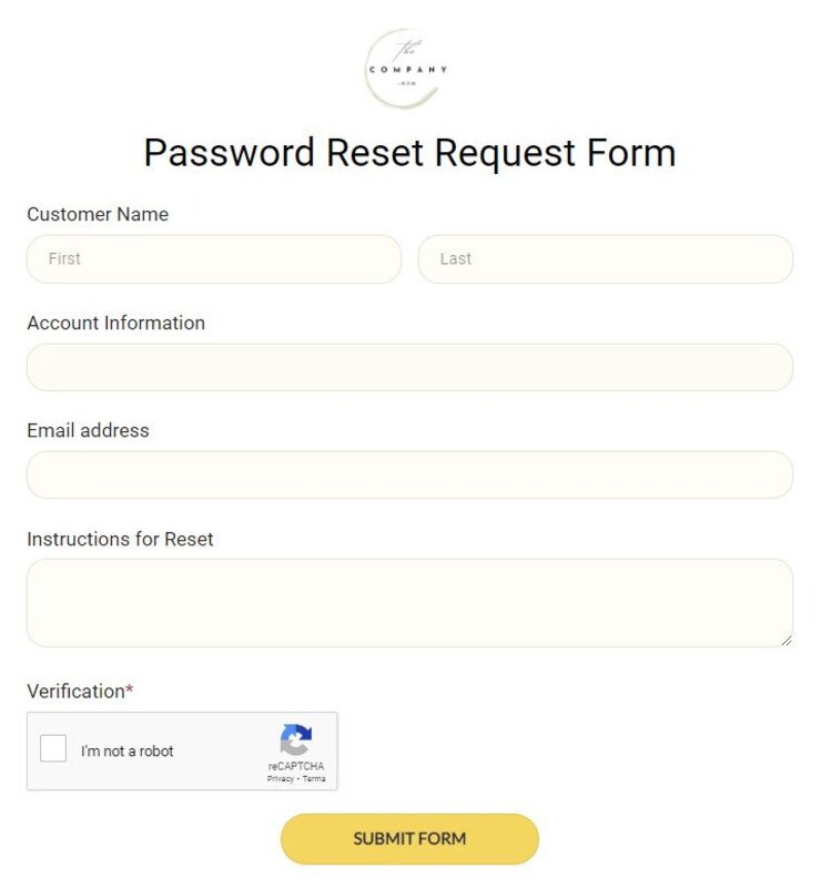 password reset request form