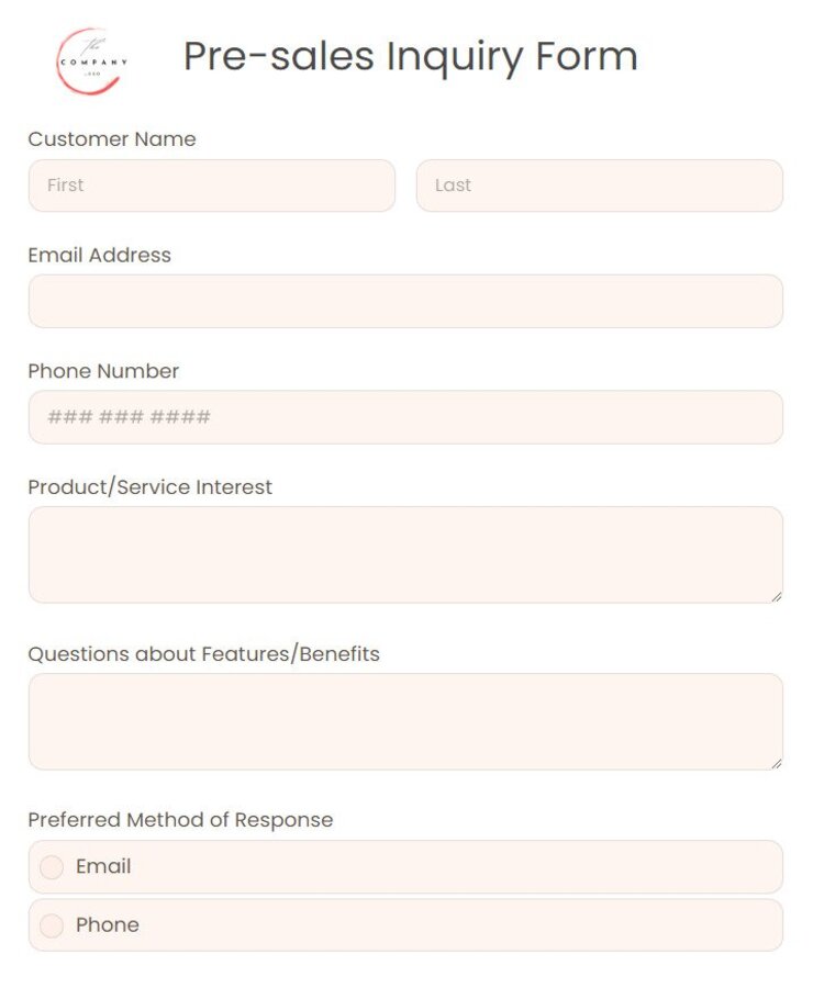 pre sales inquiry form