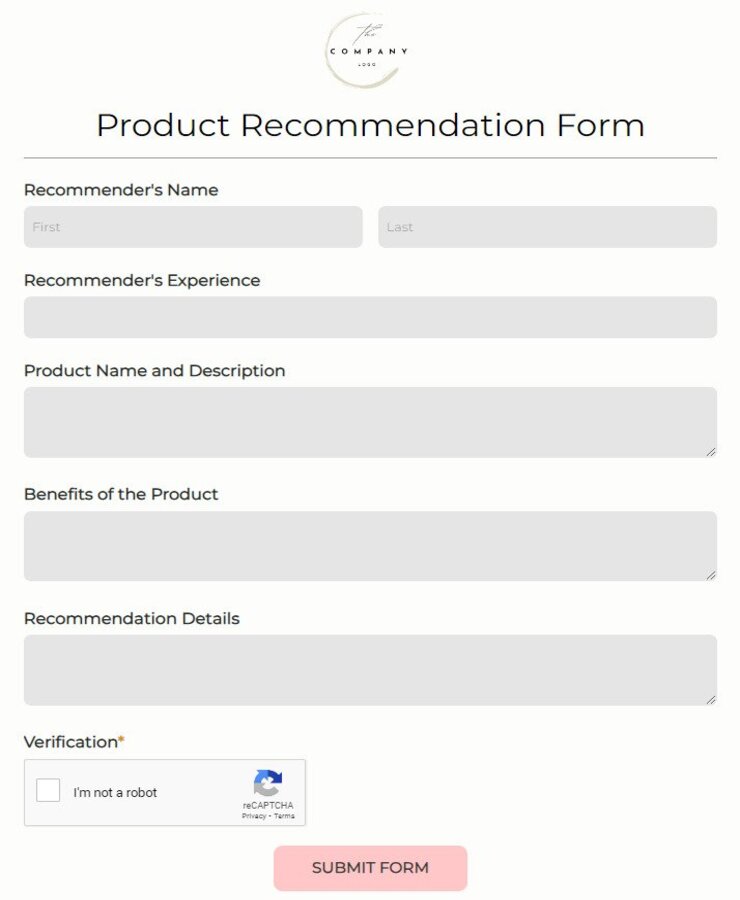 product recommendation form