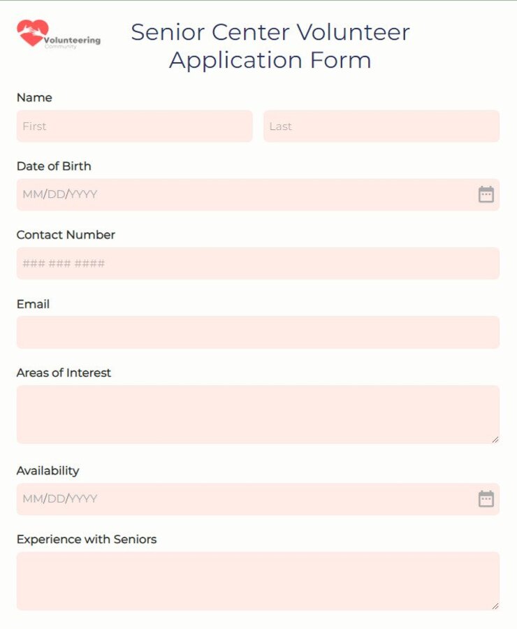 senior center volunteer application form
