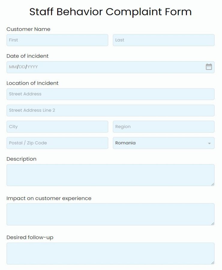 staff behavior complaint form